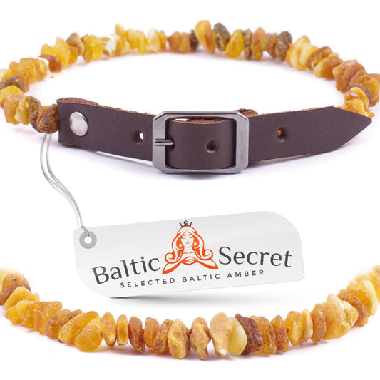 Amber Necklace Dog | Adjustable amber collar for dogs & cats with leather strap | Dog collar