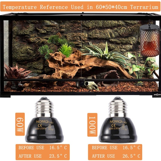 QIODAZOO Reptile Heat Lamp, 2 Pieces 60W 100W Ceramic Heat Lamps and Bulb with a Guard for Turtles, Snakes, Lizards, Frogs, Chicks, EU Plug 220-230V.