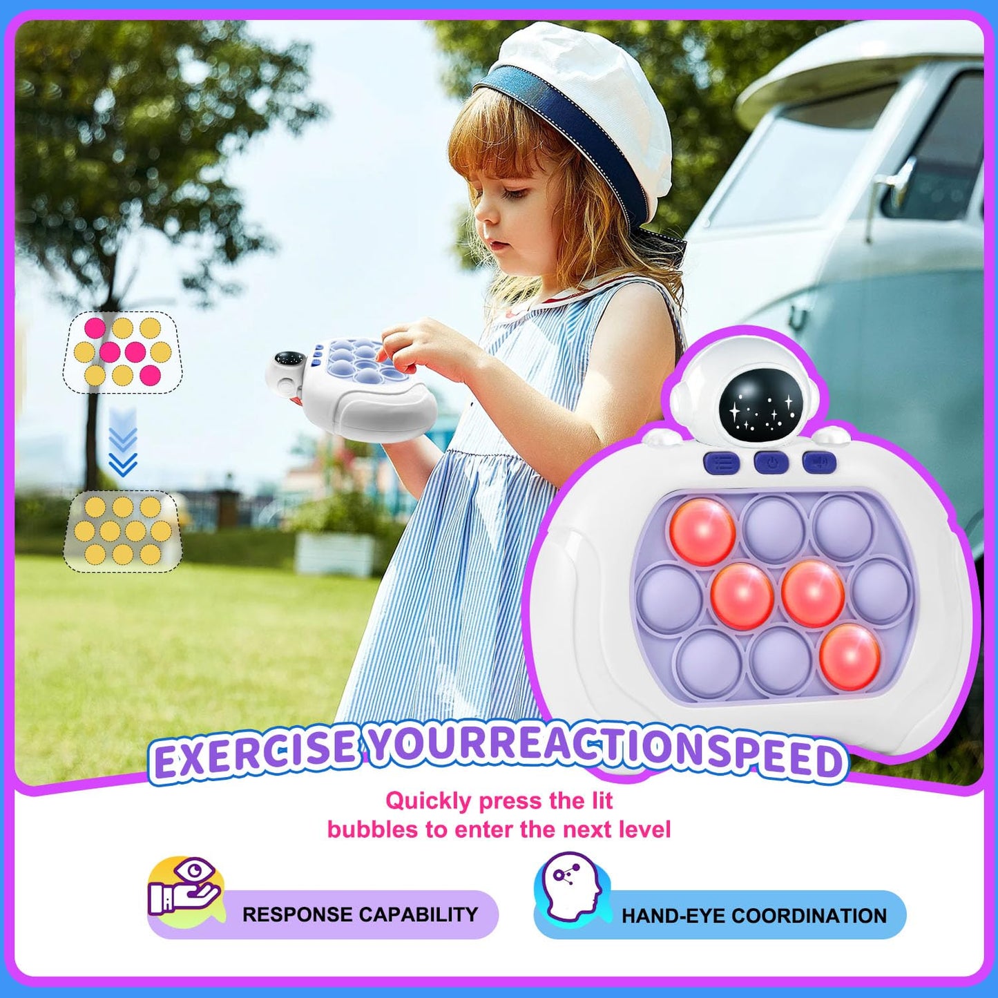 Quick Push Pop Game, Fidget Toys Pro for Kids & Adults, Handheld game, fast puzzle machine, push bubble stress toy, gift for boys, girls, teens.