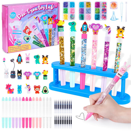 Kazzley DIY Pen Making Kit, pen set with 55+ accessories, crafting kit for kids ages 6 and up, personalized pen making, kids' birthday crafting toy gifts for girls and boys ages 5-12