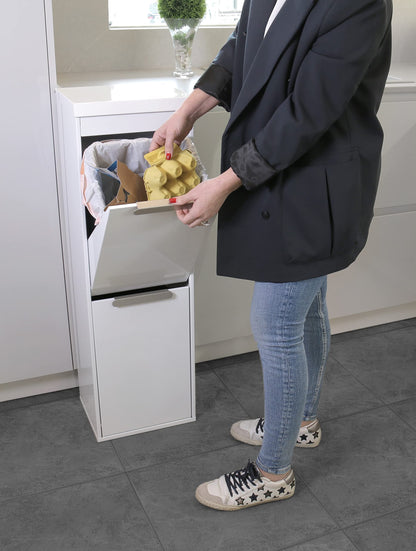 ARREGUI Ecoclas Plus CR221-E Steel Recycling System with Storage Box and Lid | 2x17L (34L) | 2 Compartments Trash Can for Kitchen | Removable Inner Bins + Handle | White