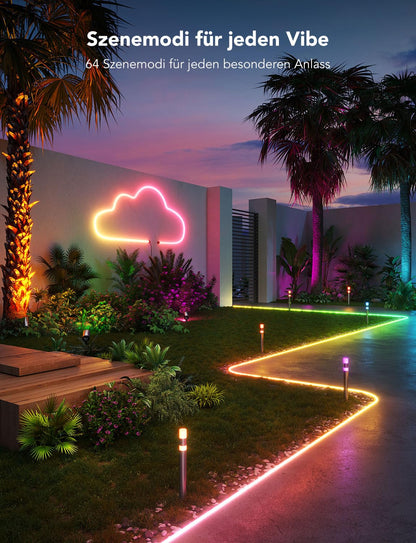 Govee Outdoor Neon LED Strip 10m, RGBIC LED strip with 64+ scene modes, Music Sync, works with Alexa and Google Assistant, IP67 waterproof ground lights for garden wall and floor decoration.