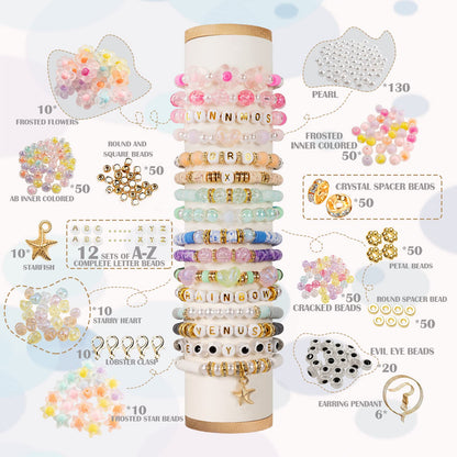 Beads for threading, 8500+ pieces bead set, 6mm polymer clay beads for bracelets, 2 boxes bracelet making with letters, bracelet jewelry making kit for rings necklaces gift.