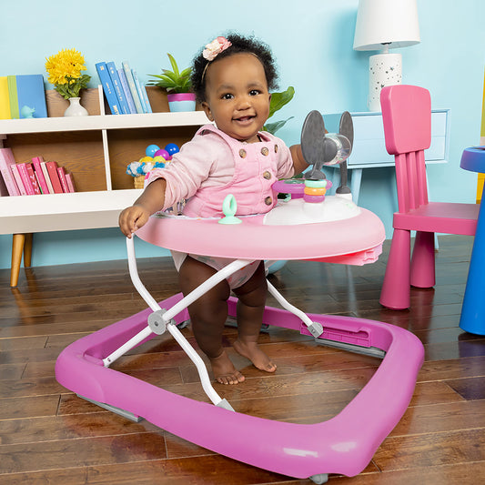 Bright Starts, Disney Baby, Minnie Mouse, Tiny Trek, Forever Besties, 2-in-1 Walker with removable play station, lights and songs, adjustable height, Minnie Mouse design, 12825, pink.
