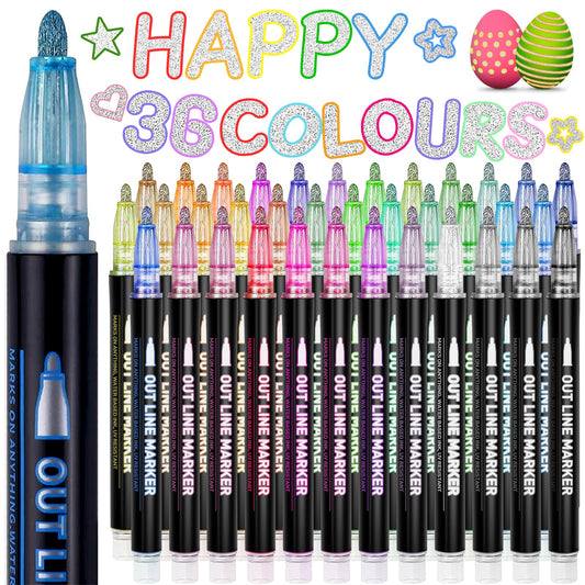 Lenski gifts for girls, glitter pens, magic pens kids advent calendar fill girls gifts 4-12 years, 36 outline pens magic pens metallic for scrapbooking, kids craft set.