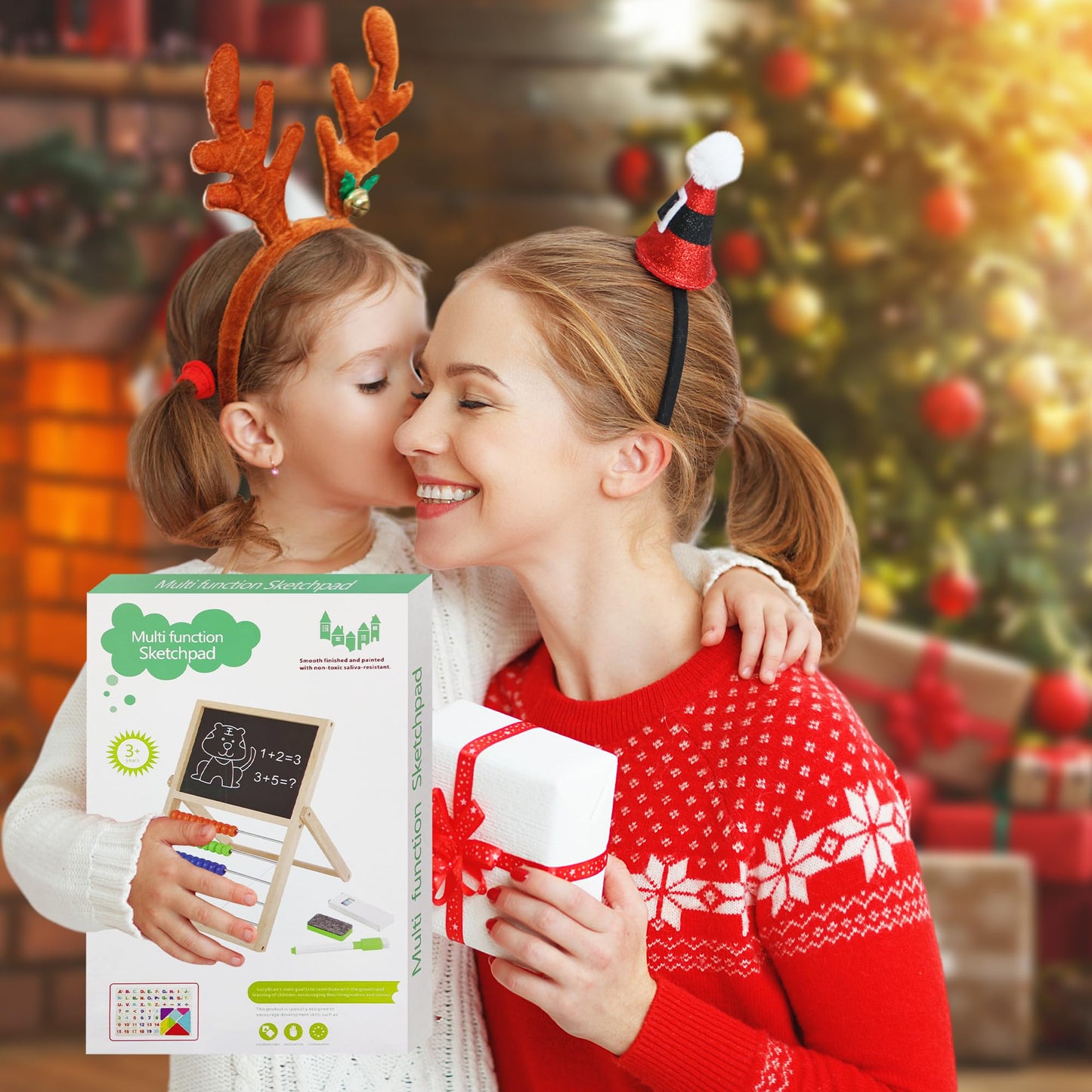 VingaHouse Primary School Calculator Abacus, Abacus Calculator Children Abacus Counting Frame with Chalkboard & Whiteboard with magnetic stickers, Abacus toys for children aged 3 and above