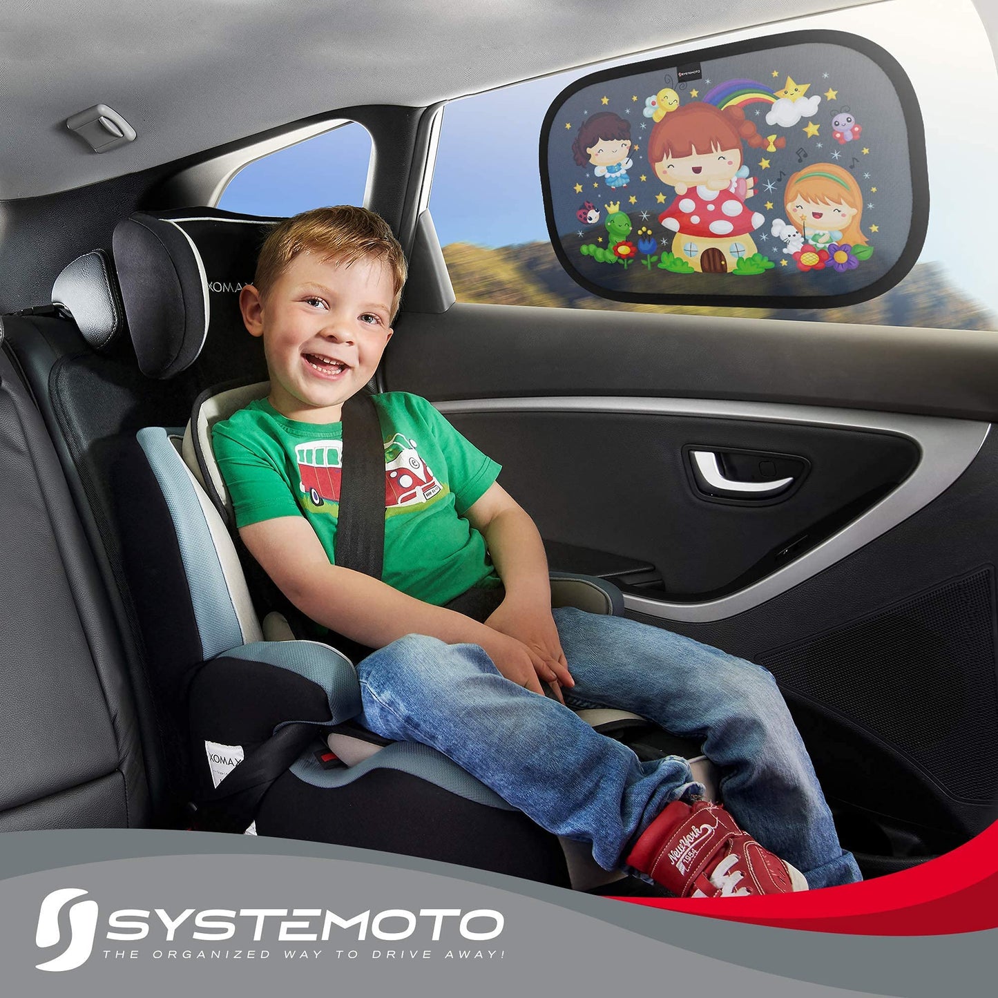 Systemoto Baby Car Sun Shades with Certified UV Protection (2 Pack) - Self-Adhesive Sunshades for Children with cute Animal Designs (Fairy Tales)