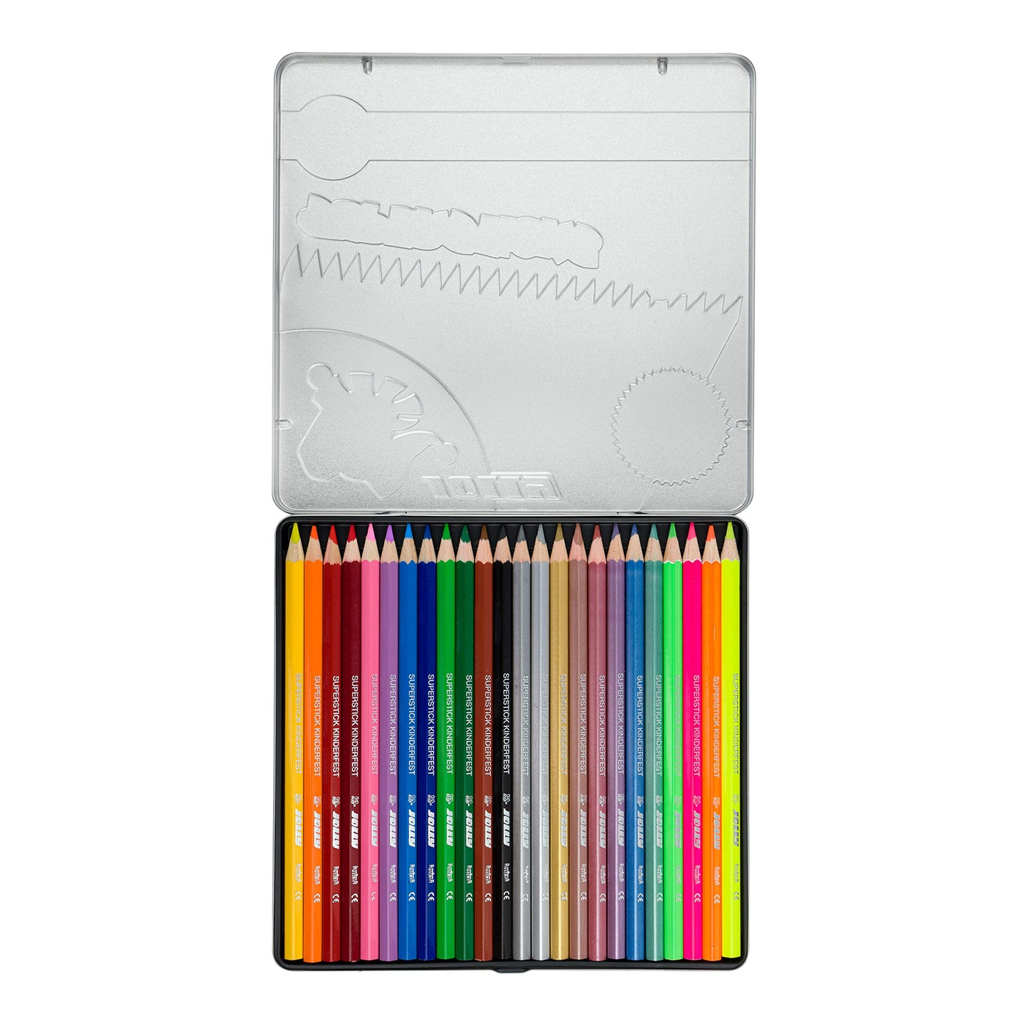 JOLLY Colored Pencil Superstick kid-proof METALLICMIX, 24-piece metal case, break-proof & non-toxic, metallic and neon colors, hexagonal shape
