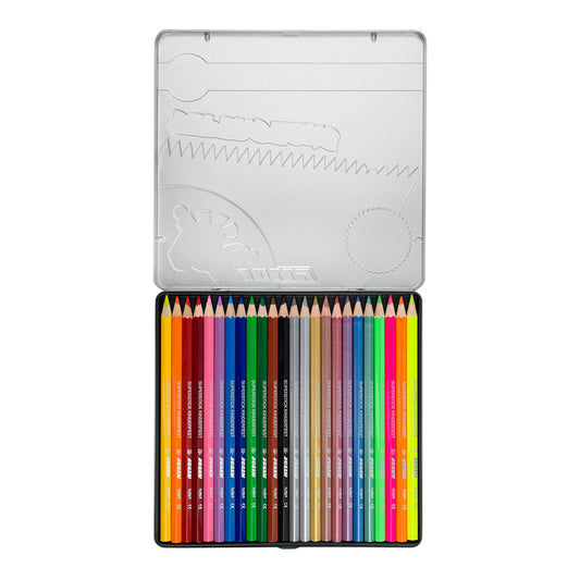 JOLLY Colored Pencil Superstick kid-proof METALLICMIX, 24-piece metal case, break-proof & non-toxic, metallic and neon colors, hexagonal shape