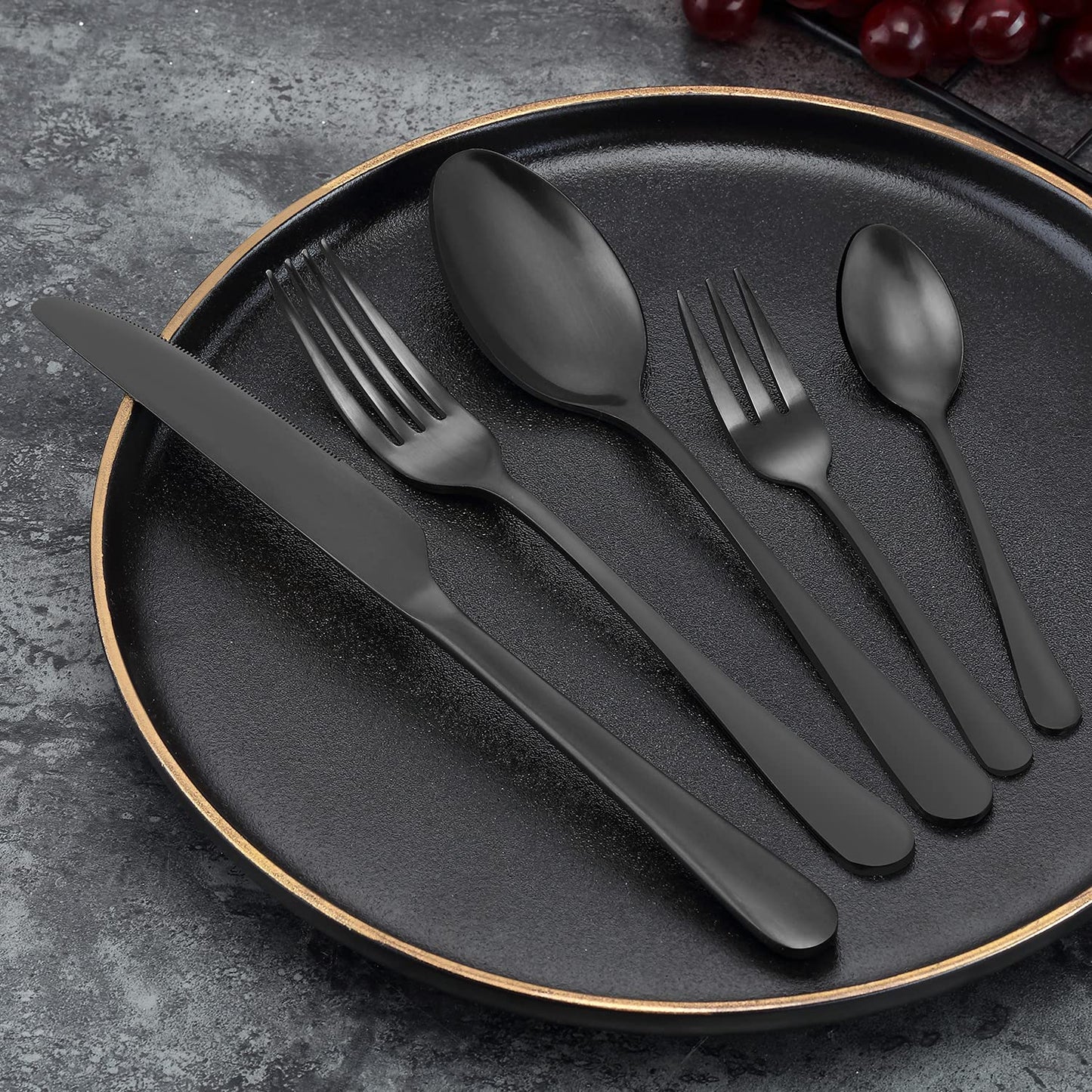 BEWOS 16 Piece Fork Set, Stainless Steel Fork Set with Iron Content, 8.07 Inch Forks, Mirror Polished, Silverware Forks for Any Occasion, Dishwasher Safe, Matte Black