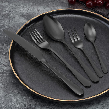 BEWOS 16 Piece Fork Set, Stainless Steel Fork Set with Iron Content, 8.07 Inch Forks, Mirror Polished, Silverware Forks for Any Occasion, Dishwasher Safe, Matte Black