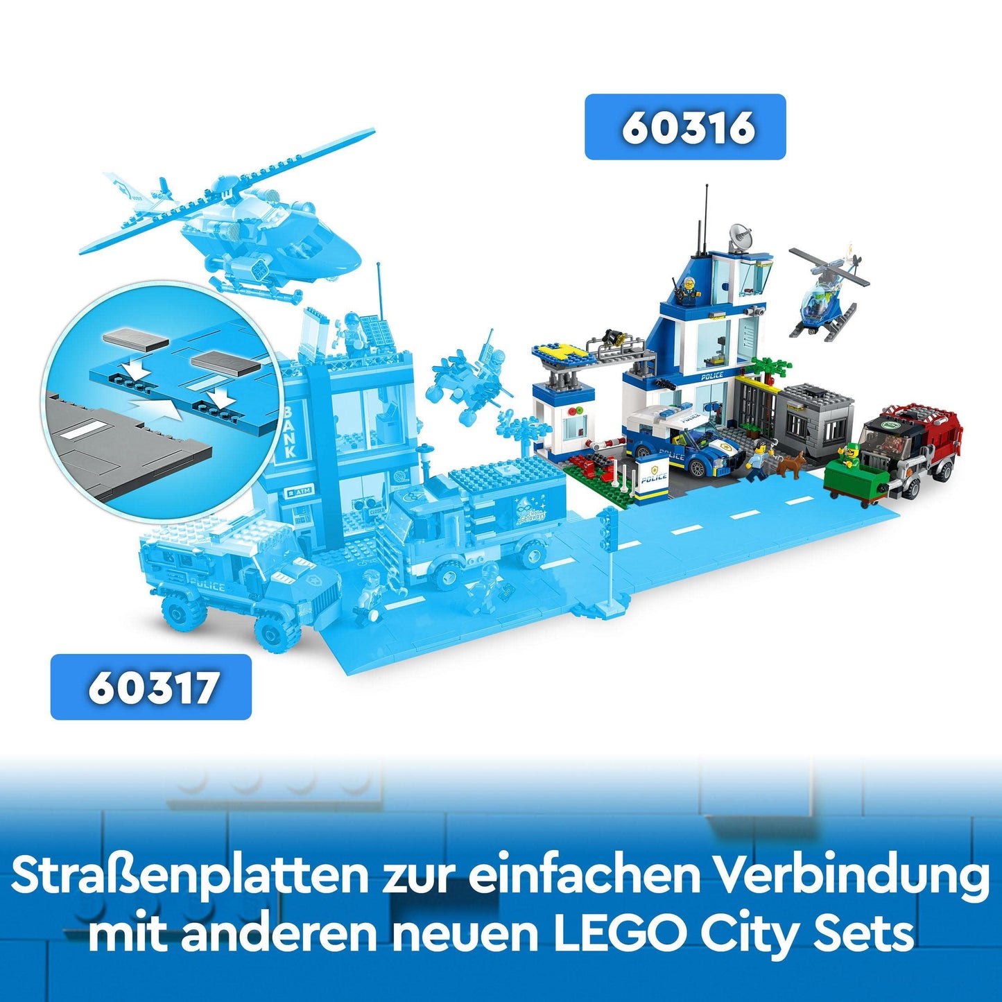 LEGO 60316 City Police Station with police car, garbage truck, and helicopter. Building kit with 3 figures, police toy for boys and girls 6+. Great gift for kids.