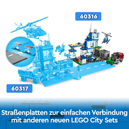 LEGO 60316 City Police Station with police car, garbage truck, and helicopter. Building kit with 3 figures, police toy for boys and girls 6+. Great gift for kids.