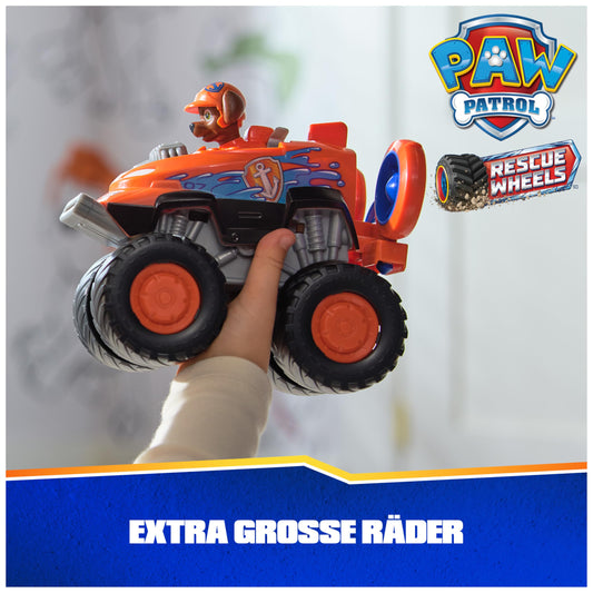 PAW Patrol Rescue Wheels - Zuma's Monster Truck Vehicle with missile launch and Zuma figure, toy for children ages 3 and up.