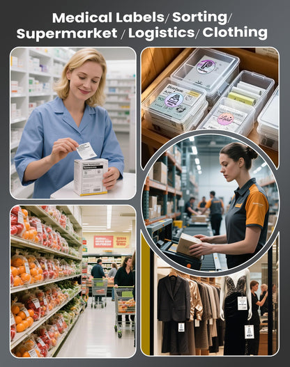 Vretti USB label printer with XXL paper tray - label printer for DHL shipping labels, compatible with Windows/mac/ChromeOS/Linux, 99.99% barcode scan rate, without separate holder.