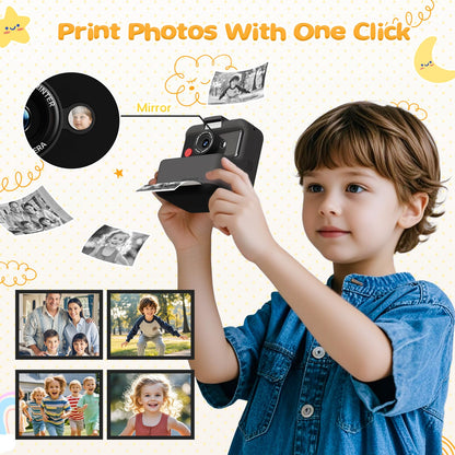CAMCLID instant camera for kids, 3.0 inch screen kids camera instant camera, 48MP/1080P kids camera instant print with 32GB card, toy gift for boys and girls age 3-12 (black)