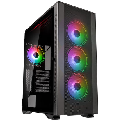 Kolink Stronghold Prism RGB Black - Gaming PC case EATX with mesh front, removable top, hinged tempered glass door, 4x addressable RGB fans 120mm - Midi Tower Gamer PC Case
