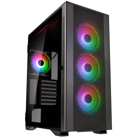 Kolink Stronghold Prism RGB Black - Gaming PC case EATX with mesh front, removable top, hinged tempered glass door, 4x addressable RGB fans 120mm - Midi Tower Gamer PC Case