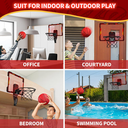 HYES Mini Basketball Hoop with 7 Lights for Kids, 3 Modes, Electronic Scoreboard, 3 Balls, Pump, Indoor Outdoor Sports Toy, Red