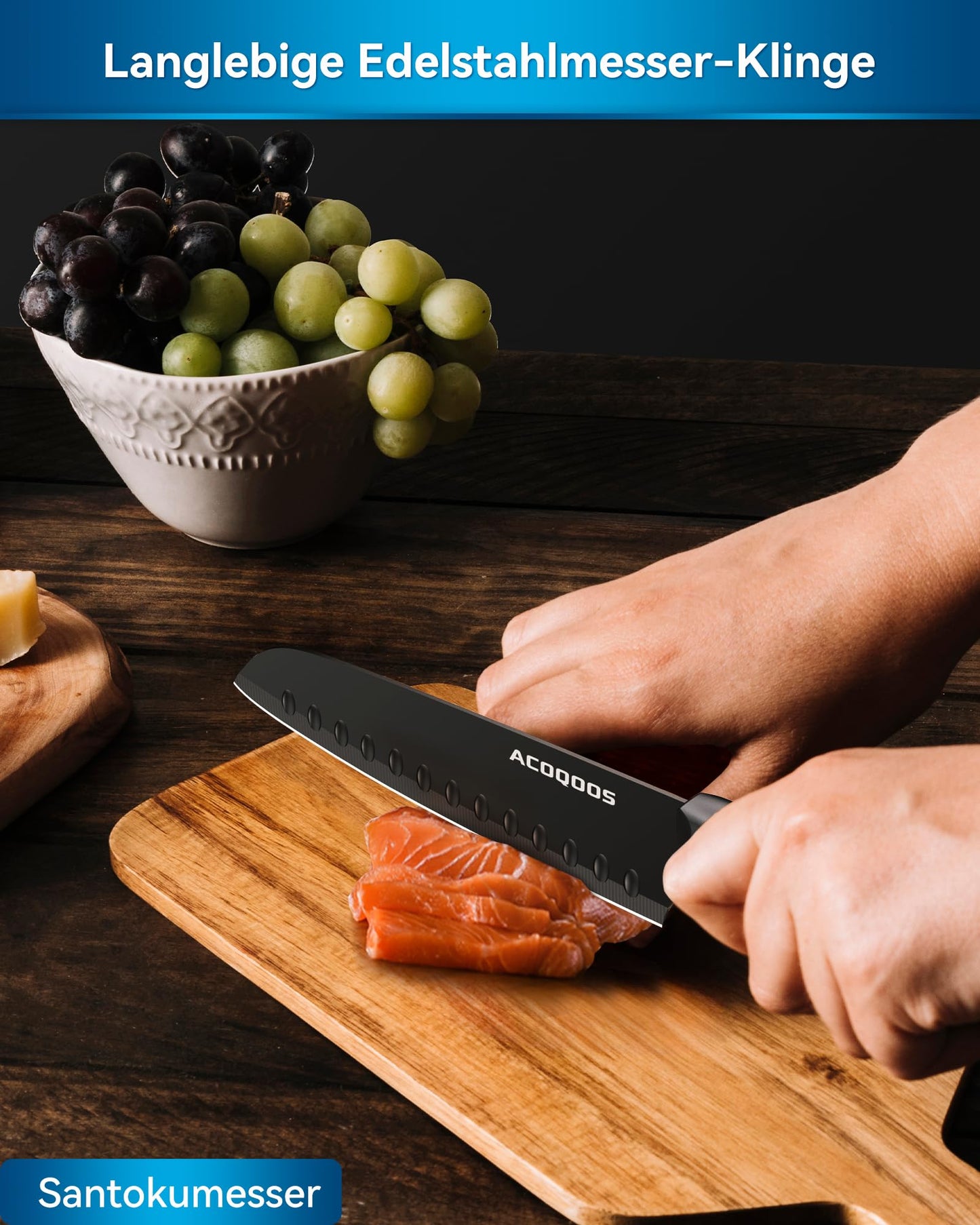 ACOQOOS Knife Block with 10 Pieces of Knives, Knife Set with Built-in Sharpener for Kitchen Use - Black kitchen knife Set