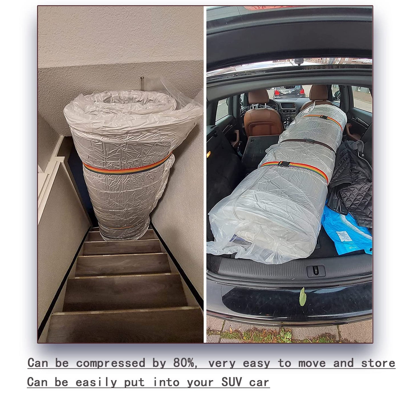 YZMY vacuum bags for mattresses, vacuum-sealed mattress cover for moving/storage of foam mattresses, 80% compression, 2 straps (Size: 240x250cm)