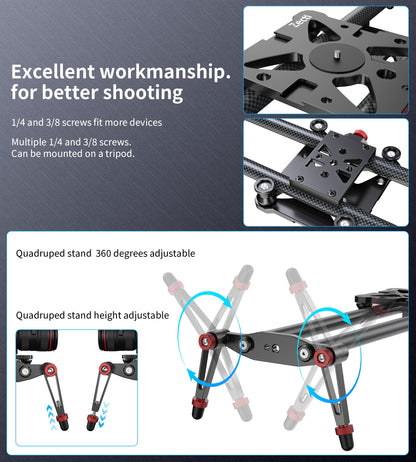 Zecti camera slider, 32 inch/80 cm, adjustable, carbon fiber, camera dolly rail, slider, video stabilizer, rail for camera, DSLR, video, film, photography, camcorder, stabilizer