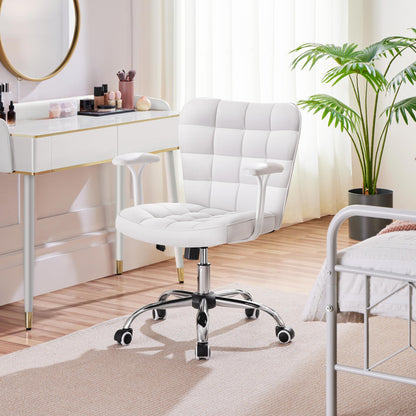 Yaheetech home office chair desk chair office chair work chair made of faux leather, swivel chair with soft armrests, height adjustable padded chair computer chair with wheels, white