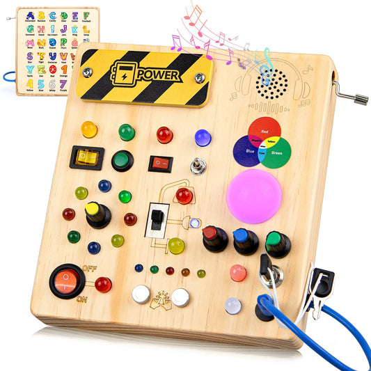 Hello! Montessori toys from 1 year Busy Board Activity Board toys from 2 years Wooden toys with 13 switches 24 LED lights Toys Sensory Learning Toys