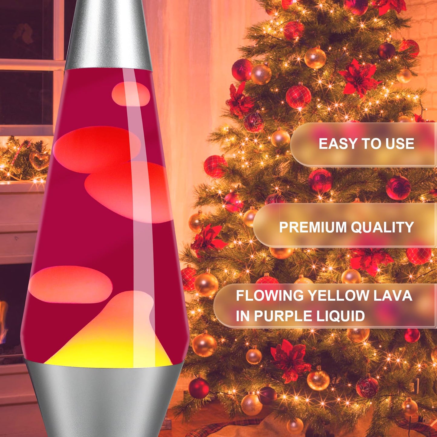 AONESY lava lamps for adults & kids 37cm purple liquid & yellow wax retro astro lamp for home decor beautiful light gift for Christmas birthday Halloween