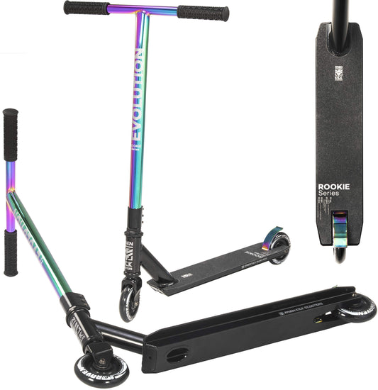 RAVEN Scooter Stunt Tricks Kick Scooter for Kids Teens | 100mm PU Wheels | ABEC-9 Bearings (Rookie Neo Chrome, 100mm)