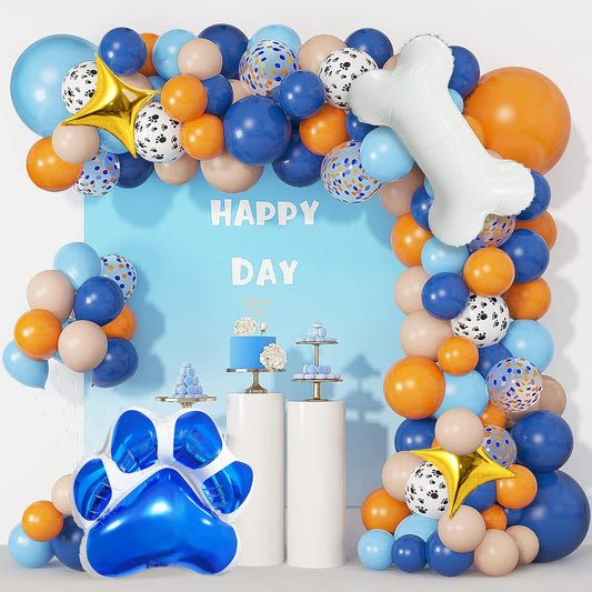 124 Piece Dog Paw Balloon Garland Blue Balloons Dog Foil Balloon Printed Boy Girl Birthday Decor Blue Orange Balloons Dog Theme Kids Birthday Boy Girl Baby Showers