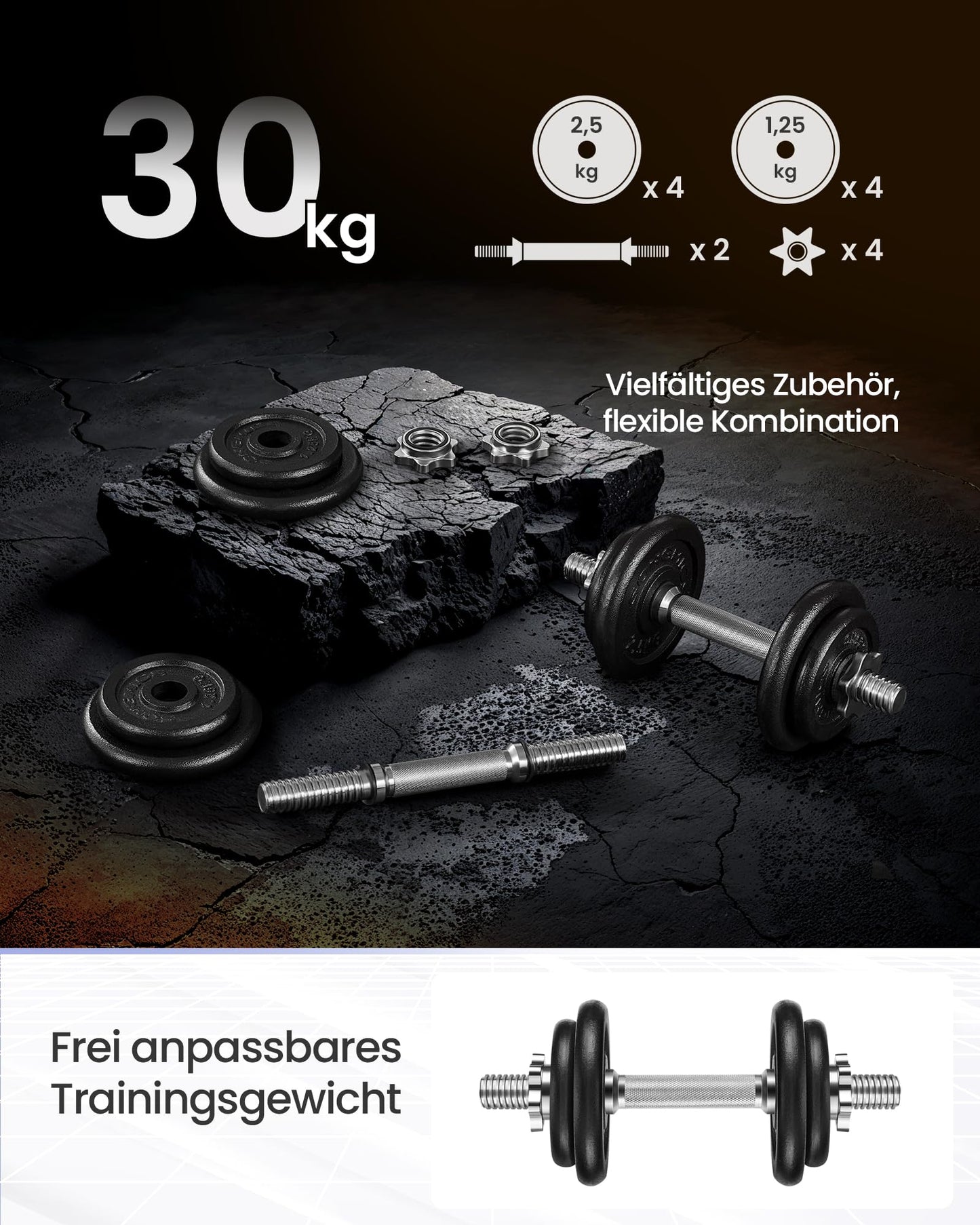 SONGMICS Dumbbells, Dumbbell Set made of cast iron, Dumbbells, 2 x 10 kg, adjustable, Workout, Fitness training, Weight lifting for home, gym, ink black SYL20T