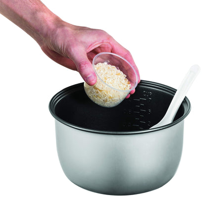 Russell Hobbs Rice Cooker 1.2L with Steamer - includes aroma lid (keep warm function, non-stick cooking pot, rice spoon & measuring cup, stainless steel) 27080-56