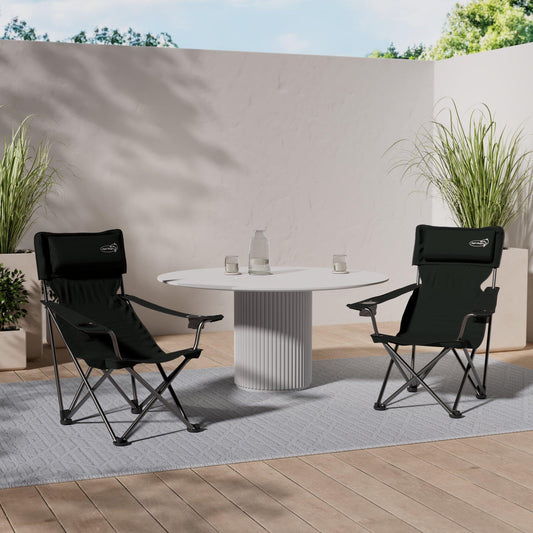 Luxury folding chair with drink holders, padding, and armrests in green.
