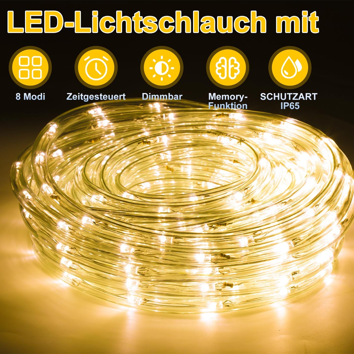 Cecaylie LED light tube outdoor indoor, 40M 960 LEDs warm white light tube with timer and 8 modes waterproof string lights outdoor and indoor, for party wedding Christmas decoration