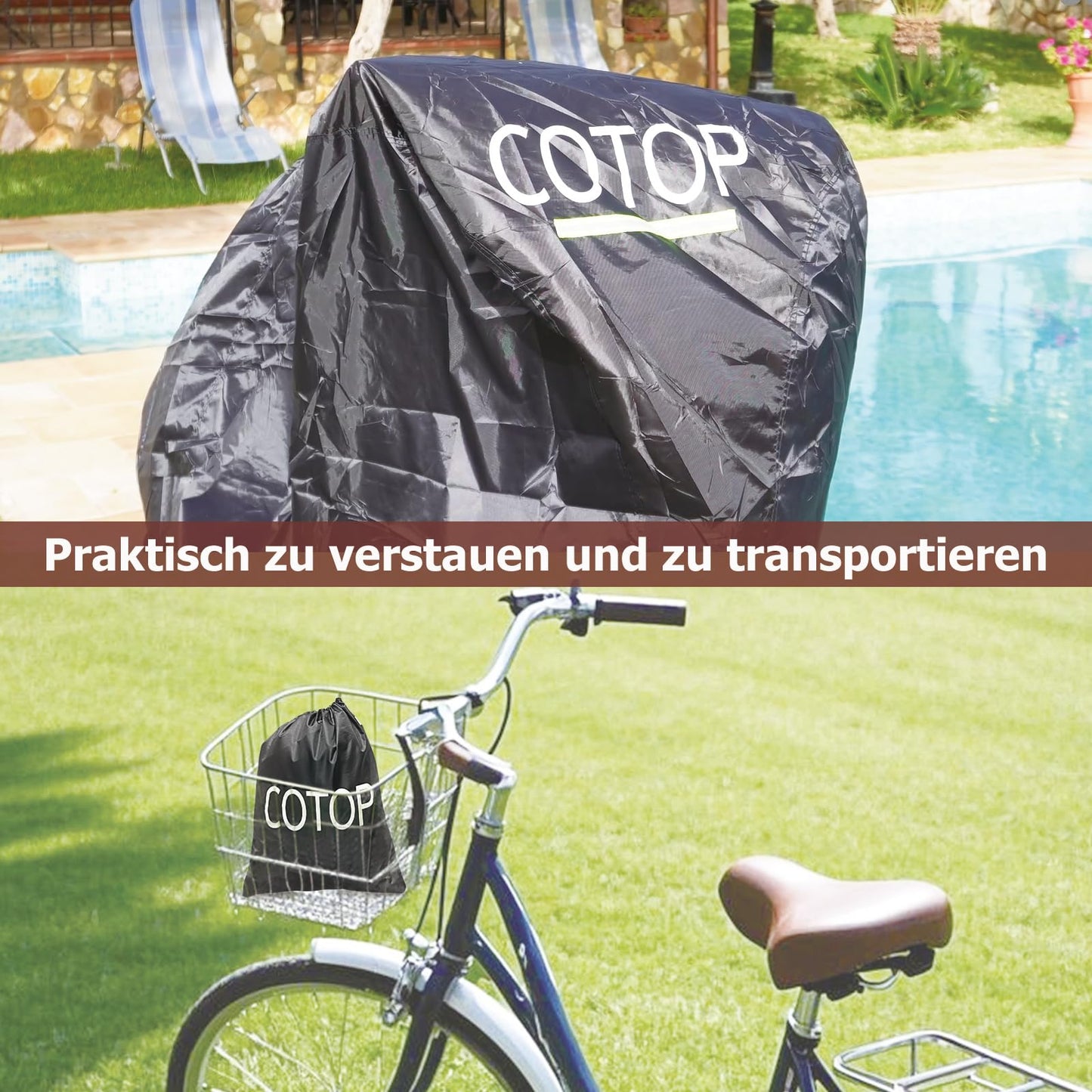 COTOP Bike Cover Waterproof 210T Nylon, High Quality Bicycle Tarp Weatherproof 200 x 80 x 110 cm, Bike Cover With Anti Theft Hole, Carrying Bag, Cover Scooter, e-bikes
