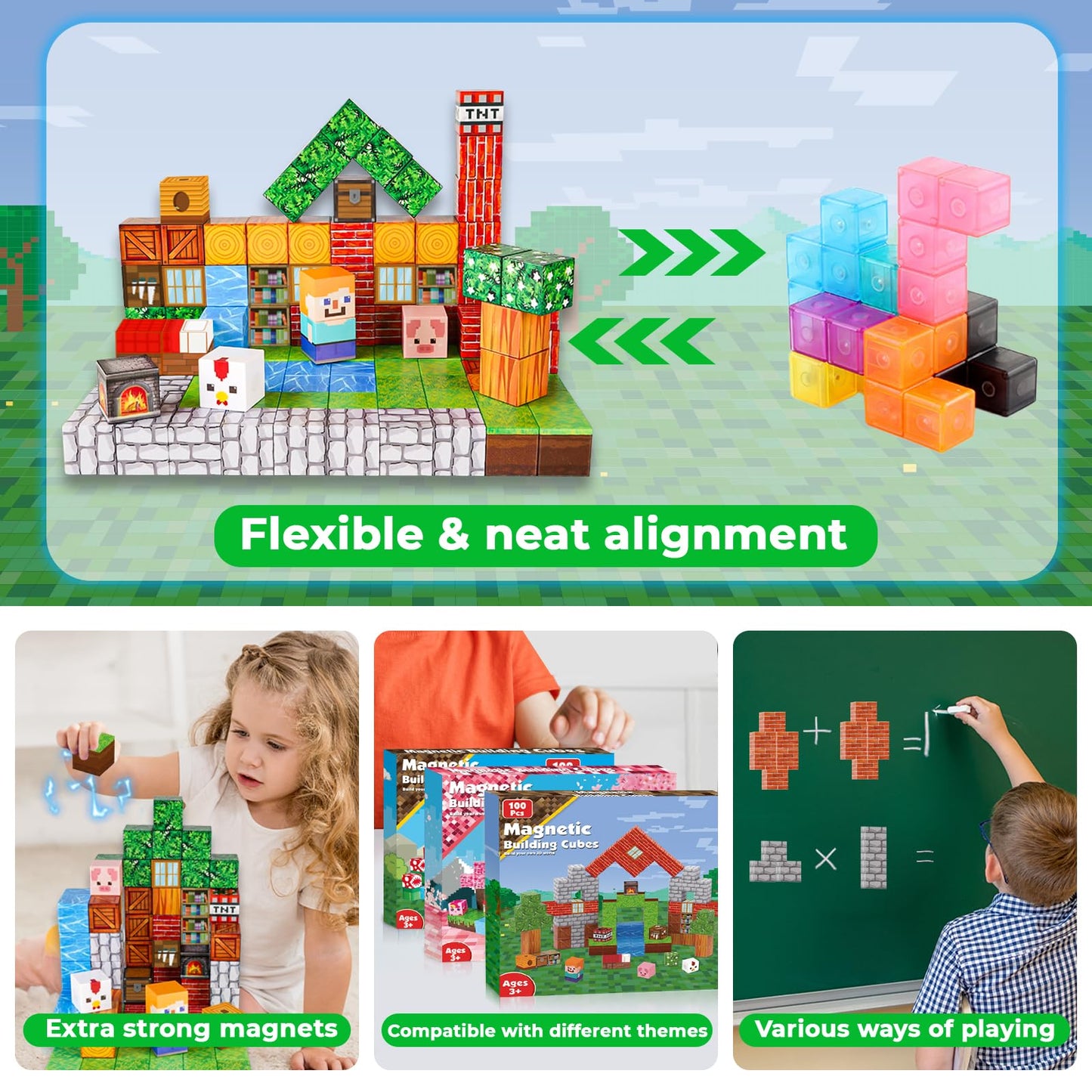 Goody King Magnetic Building Blocks Toy Set 100 Pcs Magnet Blocks for Kids Montessori Creative Toys for 4 5 6 7 8 9 Year Old Boys and Girls Magnetic Blocks Gifts for Children