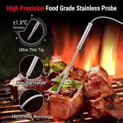 ThermoPro TP17H Digital Grill Thermometer Meat Thermometer Oven Thermometer with 4 Stainless Steel Probes, Blue Backlight, Wine Thermometer Temperature Range up to 300°C