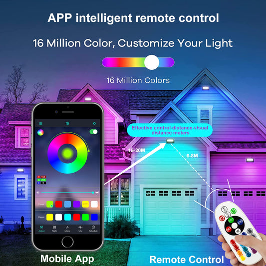 Elegant RGB floodlights 2pcs 100W LED spotlights colorful Bluetooth app control, 16 million colors color changing spotlights, IP66 waterproof outdoor spotlights for DJ disco Halloween party garden
