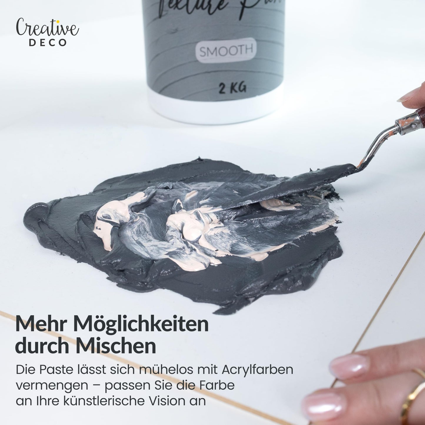 Creative Deco Structure Paste Smooth 2 kg | Dark Grey Spackle for Acrylic Painting | Modeling Paste for Art Projects, Acrylic Paint, DIY, 3D Effects, Textures | Easy to apply with palette knife