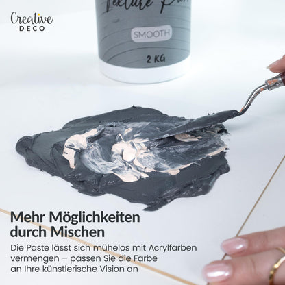 Creative Deco Structure Paste Smooth 2 kg | Dark Grey Spackle for Acrylic Painting | Modeling Paste for Art Projects, Acrylic Paint, DIY, 3D Effects, Textures | Easy to apply with palette knife