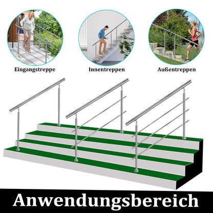 Auf un Stainless Steel Handrail 150cm Staircase Railing Inside and Outside with 2 Posts for Stairs, Balustrade, Balcony (150cm, 0 Crossbars)