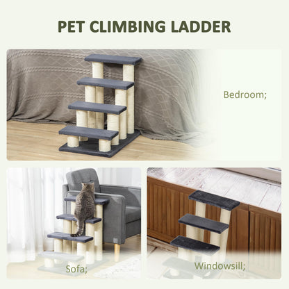 PawHut Pet Stairs Cat Stairs Dog Stairs 4 Steps Stairs for Cats and Dogs Plush Grey 60 x 42 x 61 cm