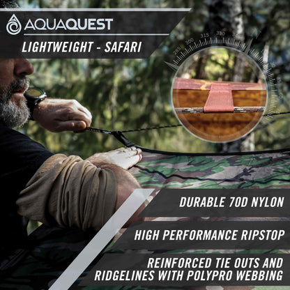 AquaQuest Safari waterproof camping tarp - Lightweight sunshade or rain shelter - Hiking, backpacking, & hammock, 6 x 4 m Olive Green
