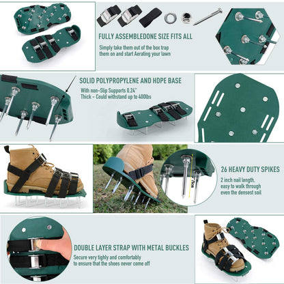 Hortem Lawn Aerator Shoes with 5 Adjustable Straps, Lawn Aerator Shoes Metal, Aerifier Garden Shoes, Universal Size fits Shoes or Boots for Lawn Yard.