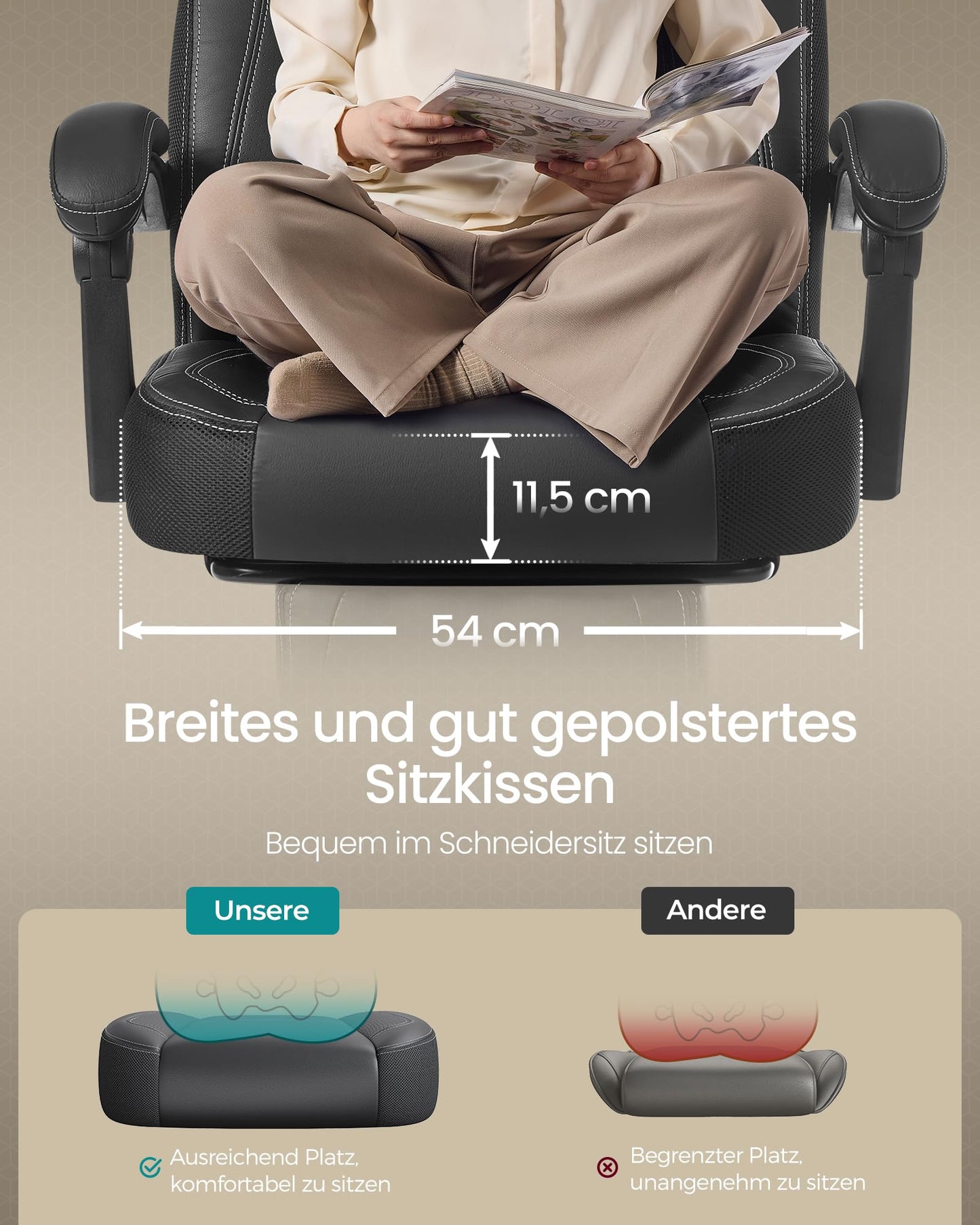 SONGMICS Gaming Chair, Office Chair, Computer Chair, ergonomic design, with footrest, adjustable headrest, lumbar pillow, weight capacity 150 kg, black OBG077B01