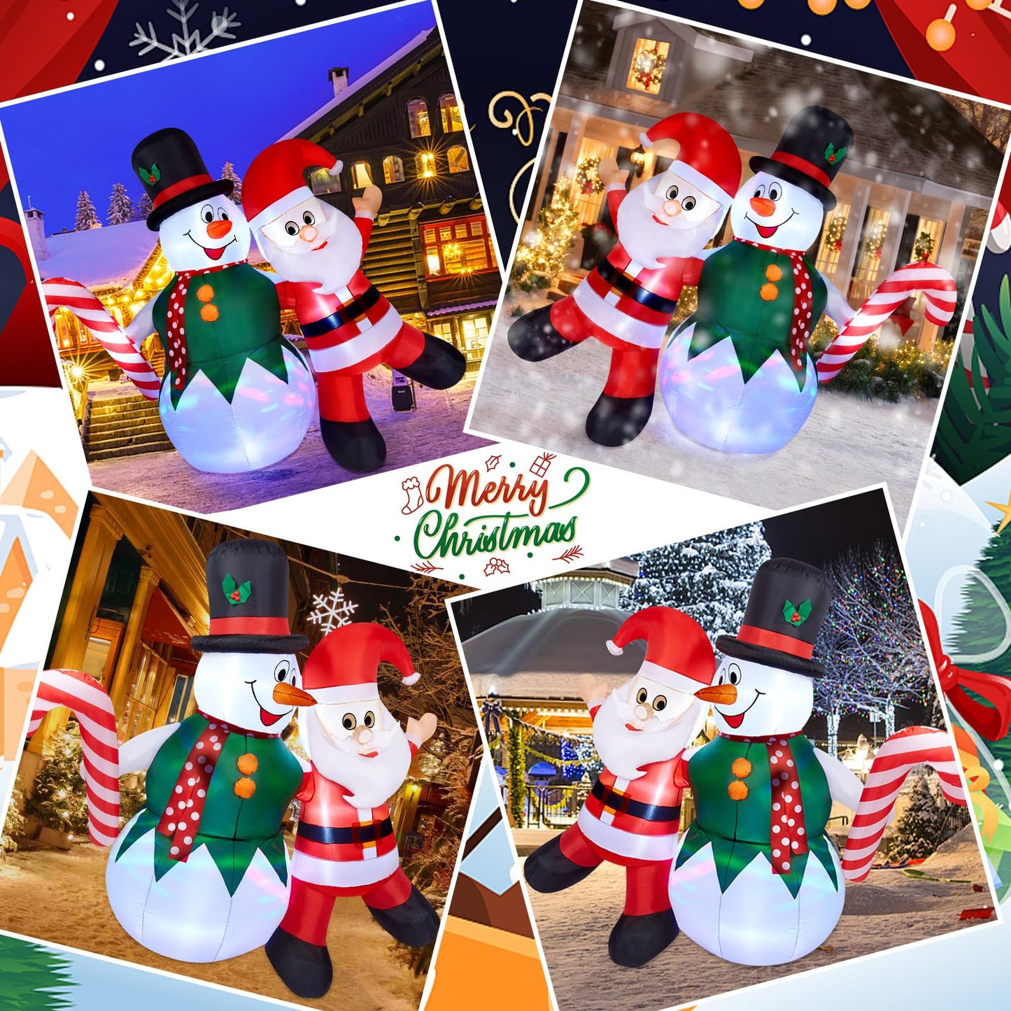 CAMULAND 180CM/6FT Inflatable Christmas Decorations Snowman and Santa Claus with built-in LED lights, Outdoor Christmas Blow up Decoration for yard, garden, and party
