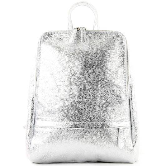 modamoda de T138 women's leather backpack handbag handmade in Italy, color: silver