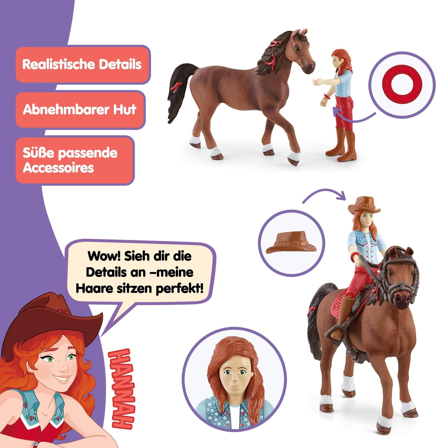 SCHLEICH Horse Club | Hannah & Cayenne 42539 | posable girl figure | with horse accessories | great gift for girls and boys | horse toy for ages 5+ | 10 pieces | exclusive at Amazon