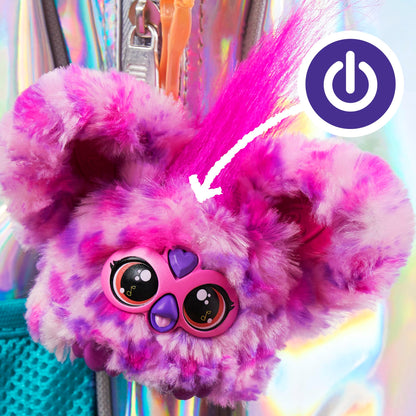 Furby Furblets Hip-Bop Mini, featuring hip-hop music & phrases in Furbish (over 45 sounds), plush toy in pink-purple pattern, suitable for kids aged 6 and up, an original stocking stuffer.